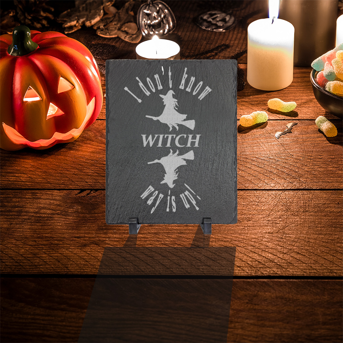 Witch Slate Sign on Table